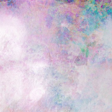 Leylak ve beyaz renklerle soyut suluboya deseni ve pembe, mavi ve yeşil renklerle dokunuşlar.