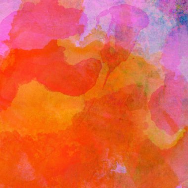Pembe, kırmızı ve turuncu renkli suluboya lekeleri olan soyut renkli arkaplan