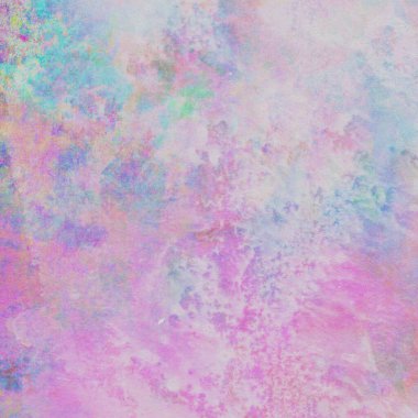 Leylak ve beyaz renklerle soyut suluboya deseni ve pembe, mavi ve yeşil renklerle dokunuşlar.