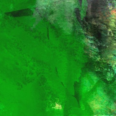 Parlak ve koyu yeşil tonlardan oluşan soyut suluboya desenli arkaplan