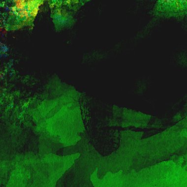 Parlak ve koyu yeşil tonlardan oluşan soyut suluboya desenli arkaplan