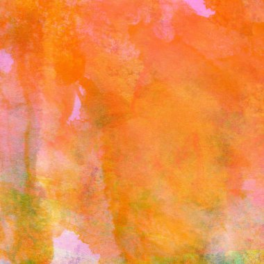 Pembe, kırmızı ve turuncu renkli suluboya lekeleri olan soyut renkli arkaplan
