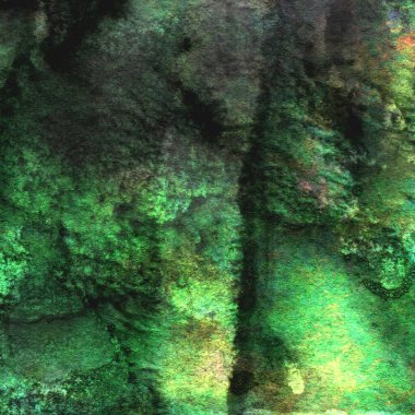 Parlak ve koyu yeşil tonlardan oluşan soyut suluboya desenli arkaplan