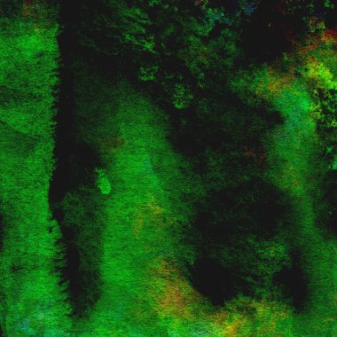 Parlak ve koyu yeşil tonlardan oluşan soyut suluboya desenli arkaplan