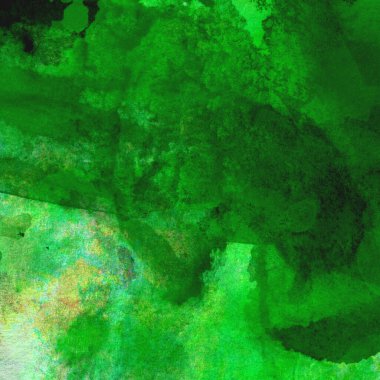 Parlak ve koyu yeşil tonlardan oluşan soyut suluboya desenli arkaplan