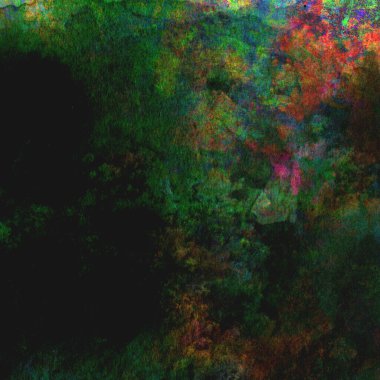 Sarı, mavi ve kırmızı tonlarda soyut yeşil suluboya tasarımı