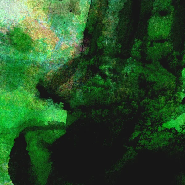 Sarı, mavi ve kırmızı tonlarda soyut yeşil suluboya tasarımı