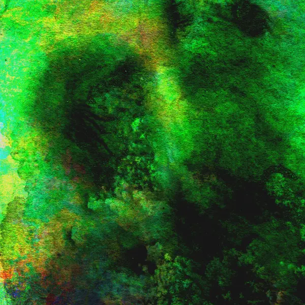 Sarı, mavi ve kırmızı tonlarda yeşil soyut suluboya deseni