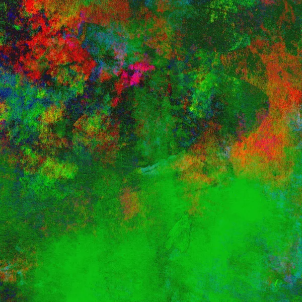 Sarı, mavi ve kırmızı tonlarda soyut yeşil suluboya tasarımı