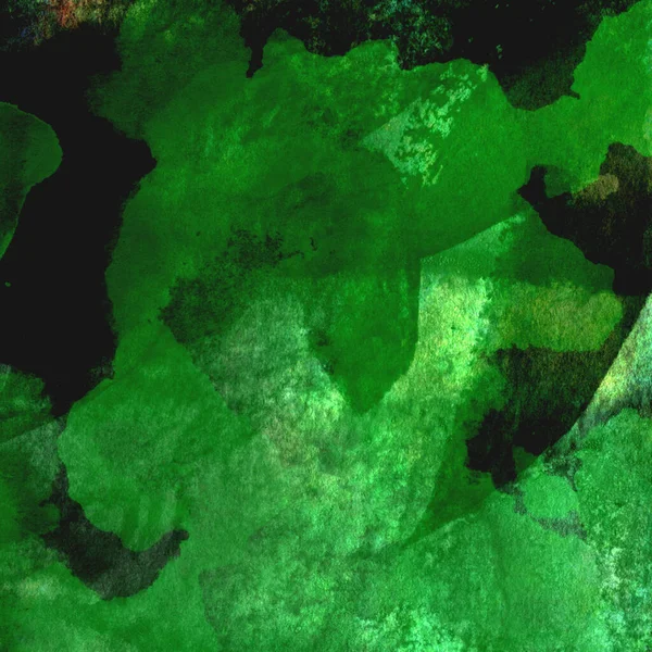 Parlak ve koyu yeşil tonlardan oluşan soyut suluboya desenli arkaplan