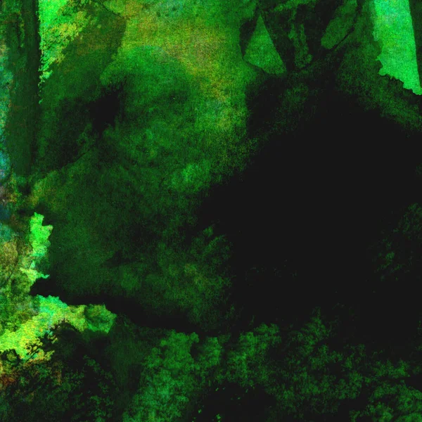 Parlak ve koyu yeşil tonlardan oluşan soyut suluboya desenli arkaplan