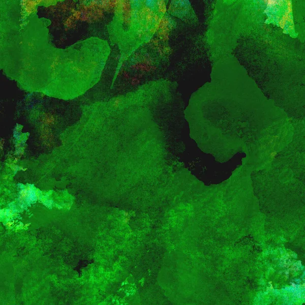 Parlak ve koyu yeşil tonlardan oluşan soyut suluboya desenli arkaplan