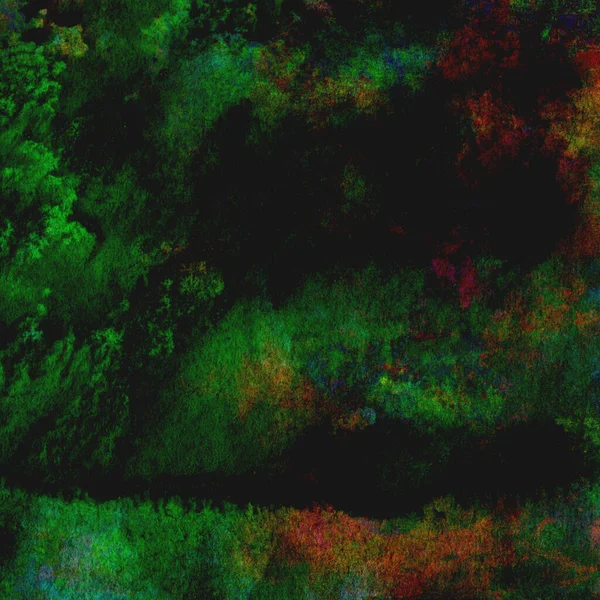 Sarı, mavi ve kırmızı tonlarda soyut yeşil suluboya tasarımı