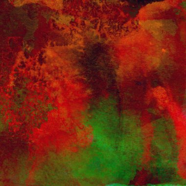 Yeşil ve kırmızı renkli soyut suluboya tasarımı.