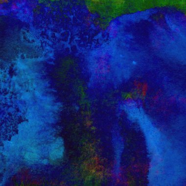 Koyu mavi suluboya deseni yeşil, sarı ve pembe renklerde