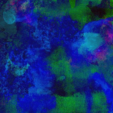 Koyu mavi suluboya deseni yeşil, sarı ve pembe renklerde