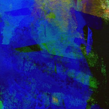 Koyu mavi suluboya deseni yeşil, sarı ve pembe renklerde