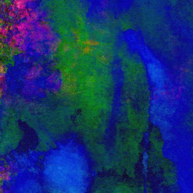 Koyu mavi suluboya deseni yeşil, sarı ve pembe renklerde