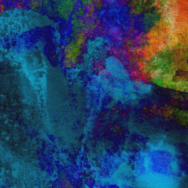 Koyu mavi suluboya deseni yeşil, sarı ve pembe renklerde