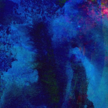 Koyu mavi suluboya deseni yeşil, sarı ve pembe renklerde