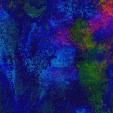 Koyu mavi suluboya deseni yeşil, sarı ve pembe renklerde