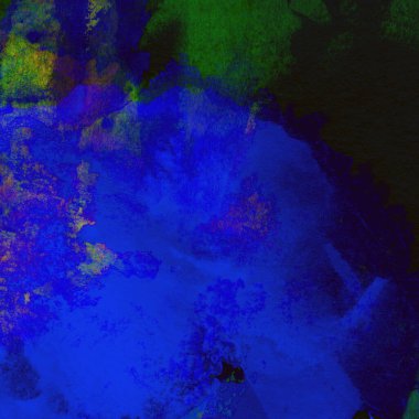 Koyu mavi suluboya deseni yeşil, sarı ve pembe renklerde