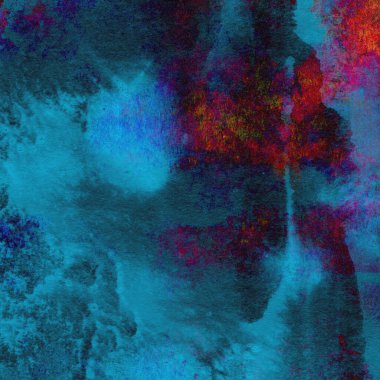 Koyu mavi suluboya deseni yeşil, sarı ve pembe renklerde