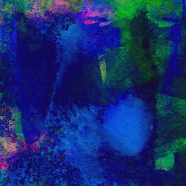 Koyu mavi suluboya deseni yeşil, sarı ve pembe renklerde