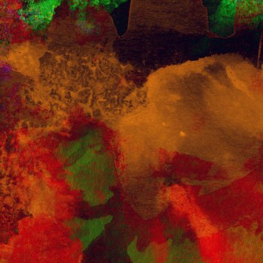 Soyut grunge renkli suluboya deseni yeşil, kırmızı ve sarı renklerle