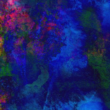 Koyu mavi suluboya deseni yeşil, sarı ve pembe renklerde