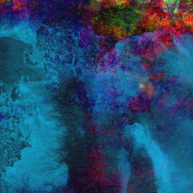 Koyu mavi suluboya deseni yeşil, sarı ve pembe renklerde