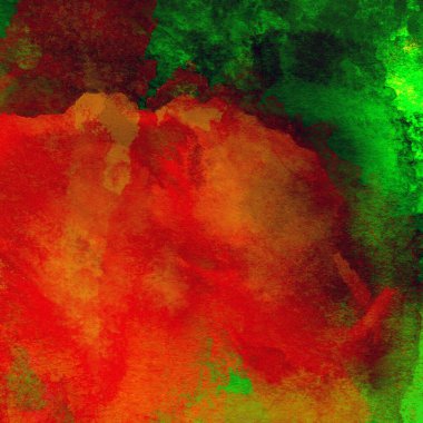 Soyut grunge renkli suluboya deseni yeşil, kırmızı ve sarı renklerle