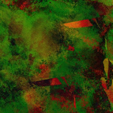 Soyut grunge renkli suluboya deseni yeşil, kırmızı ve sarı renklerle