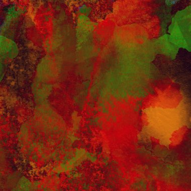 Soyut grunge renkli suluboya deseni yeşil, kırmızı ve sarı renklerle