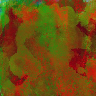 Soyut grunge renkli suluboya deseni yeşil, kırmızı ve sarı renklerle