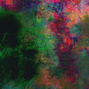 Soyut grunge renkli suluboya deseni yeşil, kırmızı ve sarı renklerle