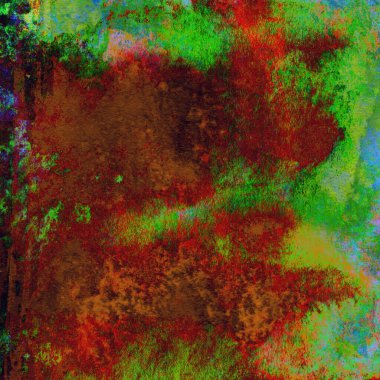 Soyut grunge renkli suluboya deseni yeşil, kırmızı ve sarı renklerle