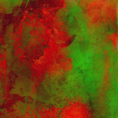 Soyut grunge renkli suluboya deseni yeşil, kırmızı ve sarı renklerle