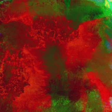 Soyut grunge renkli suluboya deseni yeşil, kırmızı ve sarı renklerle