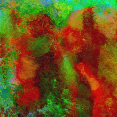 Soyut grunge renkli suluboya deseni yeşil, kırmızı ve sarı renklerle