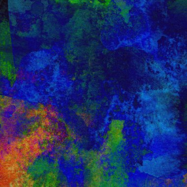 Koyu mavi suluboya deseni yeşil, sarı ve pembe renklerde