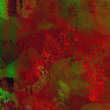 Soyut grunge renkli suluboya deseni yeşil, kırmızı ve sarı renklerle