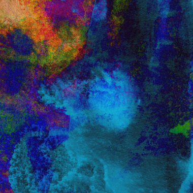 Koyu mavi suluboya deseni yeşil, sarı ve pembe renklerde