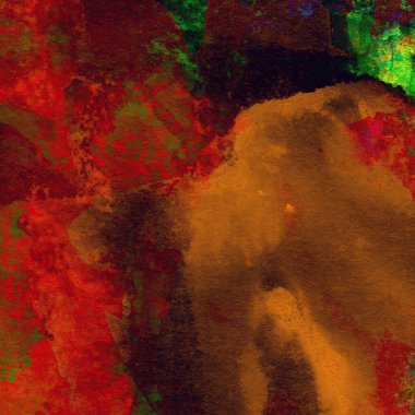 Soyut grunge renkli suluboya deseni yeşil, kırmızı ve sarı renklerle