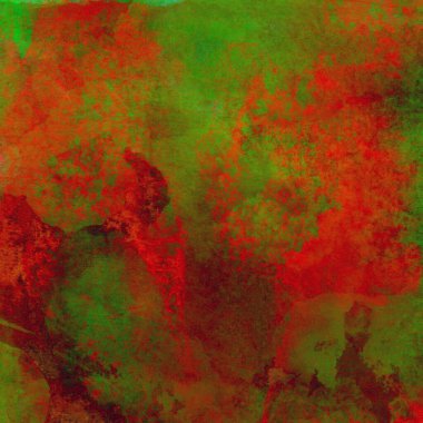 Soyut grunge renkli suluboya deseni yeşil, kırmızı ve sarı renklerle