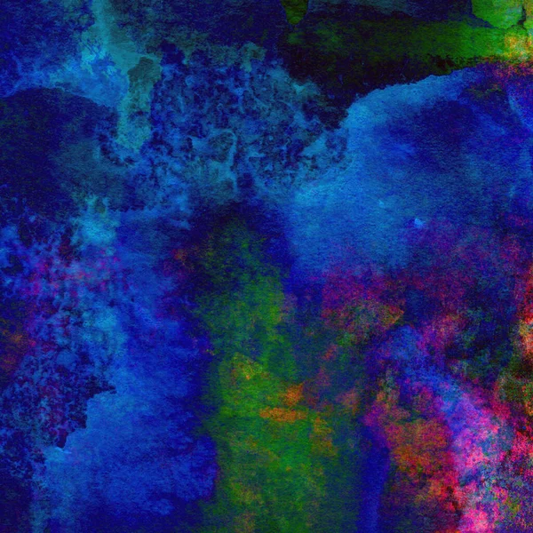 Koyu mavi suluboya deseni yeşil, sarı ve pembe renklerde