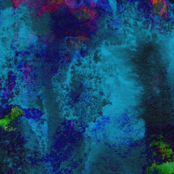 Глибоко Блакитний Акварельний Візерунок Штрихами Зелених Жовтих Рожевих Кольорів — стокове фото