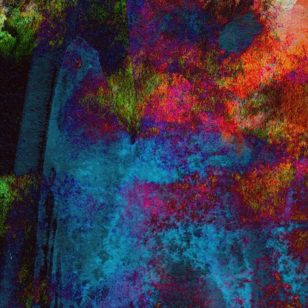 Koyu mavi suluboya deseni yeşil, sarı ve pembe renklerde