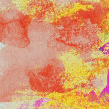 Sarı, pembe ve kırmızı renklerle soyut suluboya desenleri