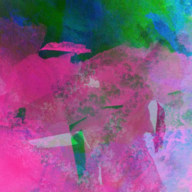 Mor, mavi ve yeşil renklerle yapılmış suluboya deseni